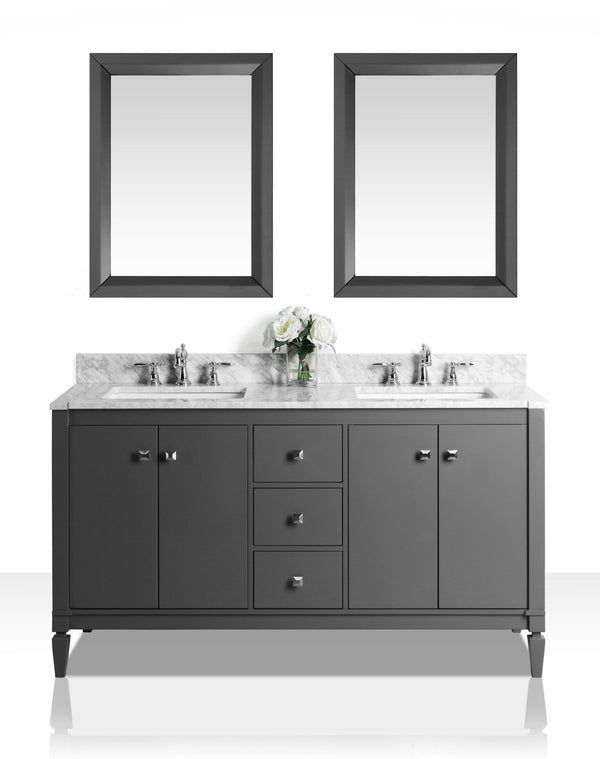 Kayleigh 60 in. Bath Vanity Set in Sapphire Gray with 24 in. Mirror with Carrara White Marble Countertop