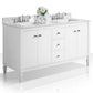 Kayleigh 60 in. Double Bath Vanity Set in White with 24 in. Mirror with Carrara White Marble Countertop