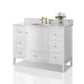 Lauren 48 in. Carrara White Marble Countertop Bath Vanity Set in White with 28 in. Mirror with Gold Finish Hardware
