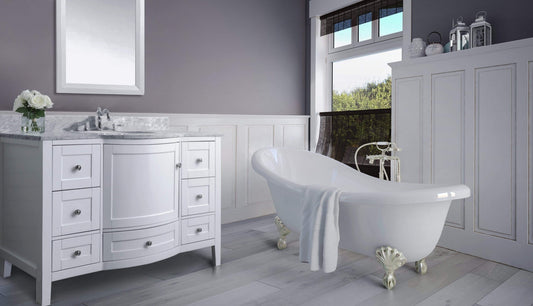 Lauren 48 in. Carrara Marble countertop Bath Vanity Set in White with 28 in. Mirror with Brushed Nickel Hardware