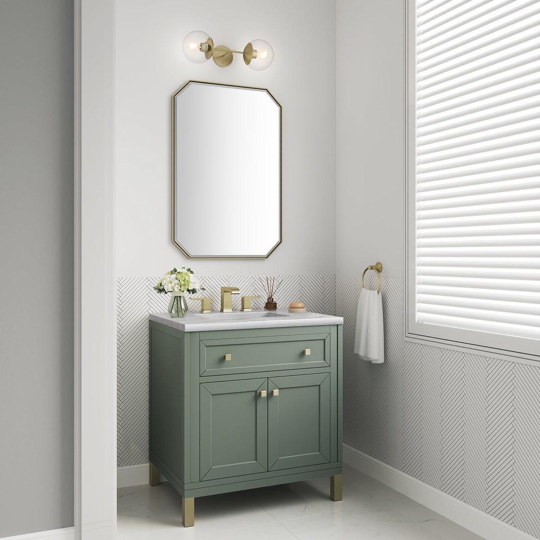 Chicago 30" Single Vanity, Smokey Celadon w/ 3 CM Eternal Marfil Top