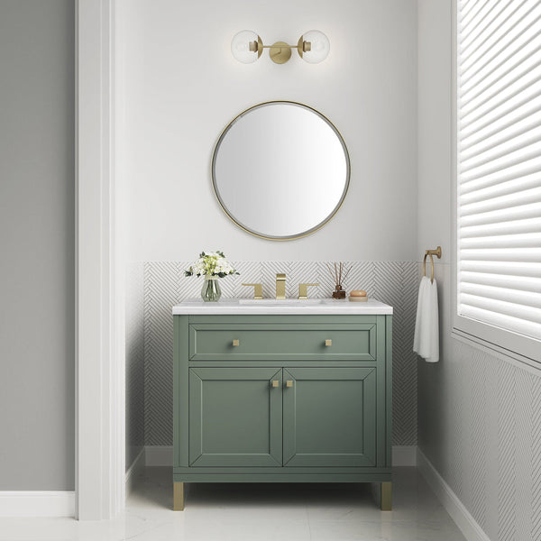 Chicago 36 Single Vanity, Smokey Celadon w/ 3 CM Eternal Marfil Top