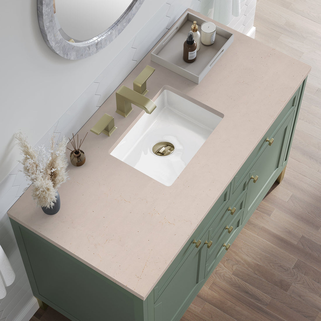 Chicago 48" Single Vanity, Smokey Celadon w/ 3 CM Eternal Marfil Top