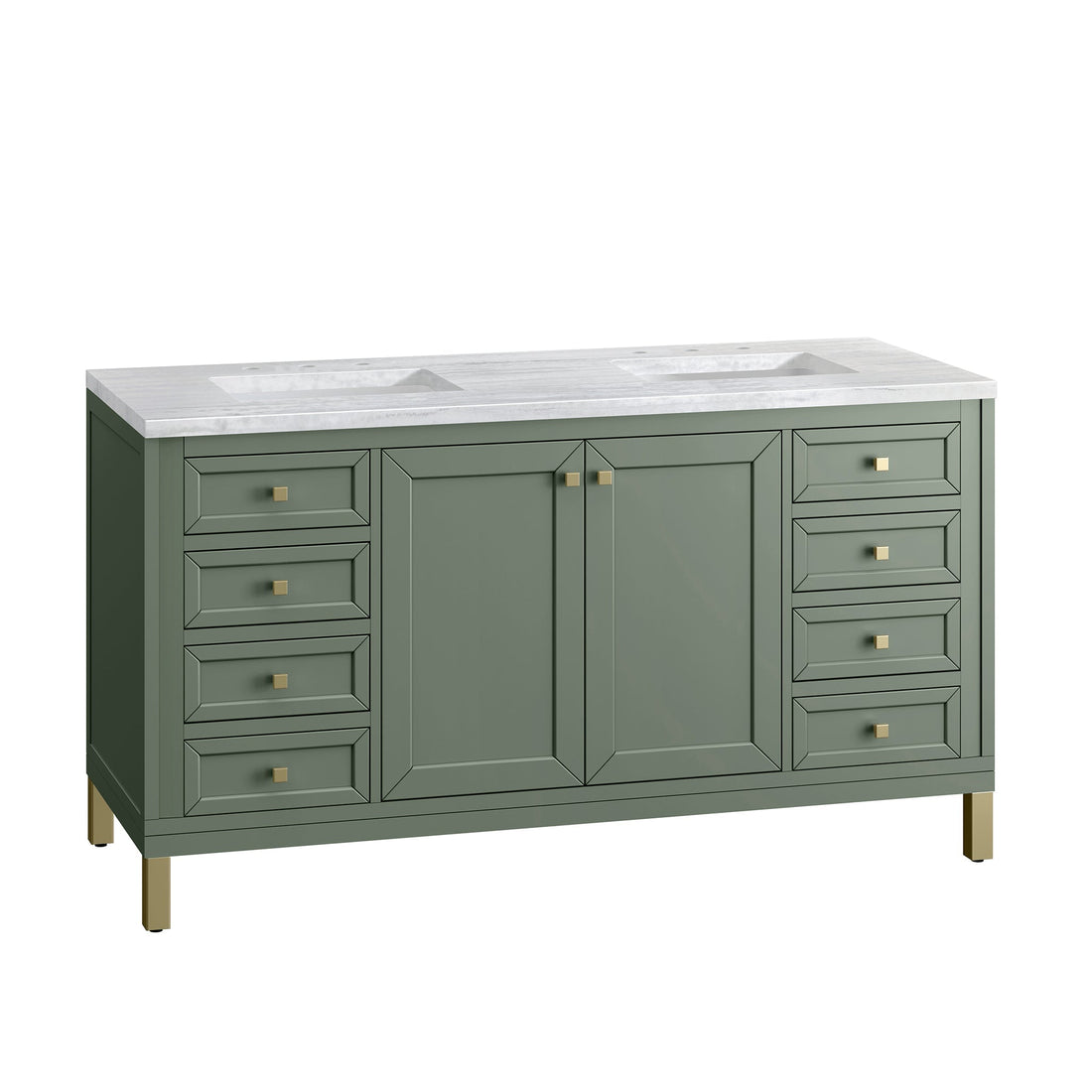 Chicago 60" Double Vanity, Smokey Celadon w/ 3 CM Eternal Marfil Top