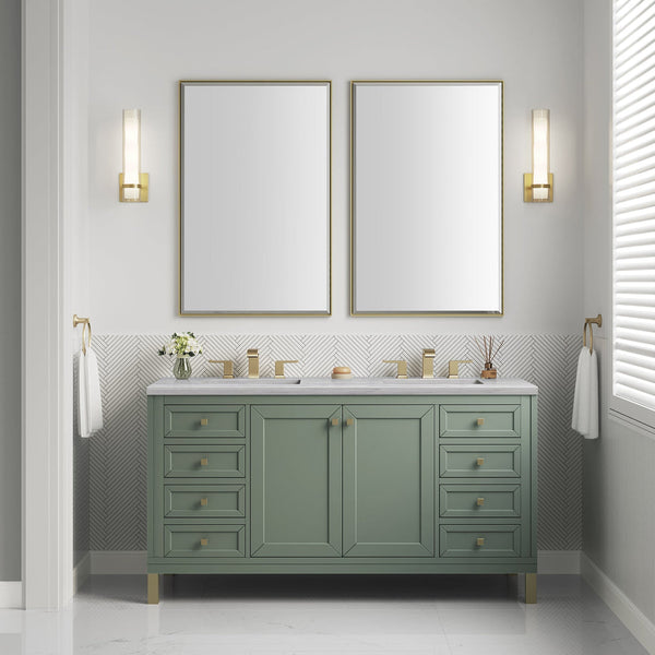 Chicago 60 Double Vanity, Smokey Celadon w/ 3 CM Eternal Marfil Top