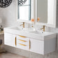 Mercer Island 59" Double Vanity, Glossy White, Radiant Gold w/ Glossy White Composite Stone Top
