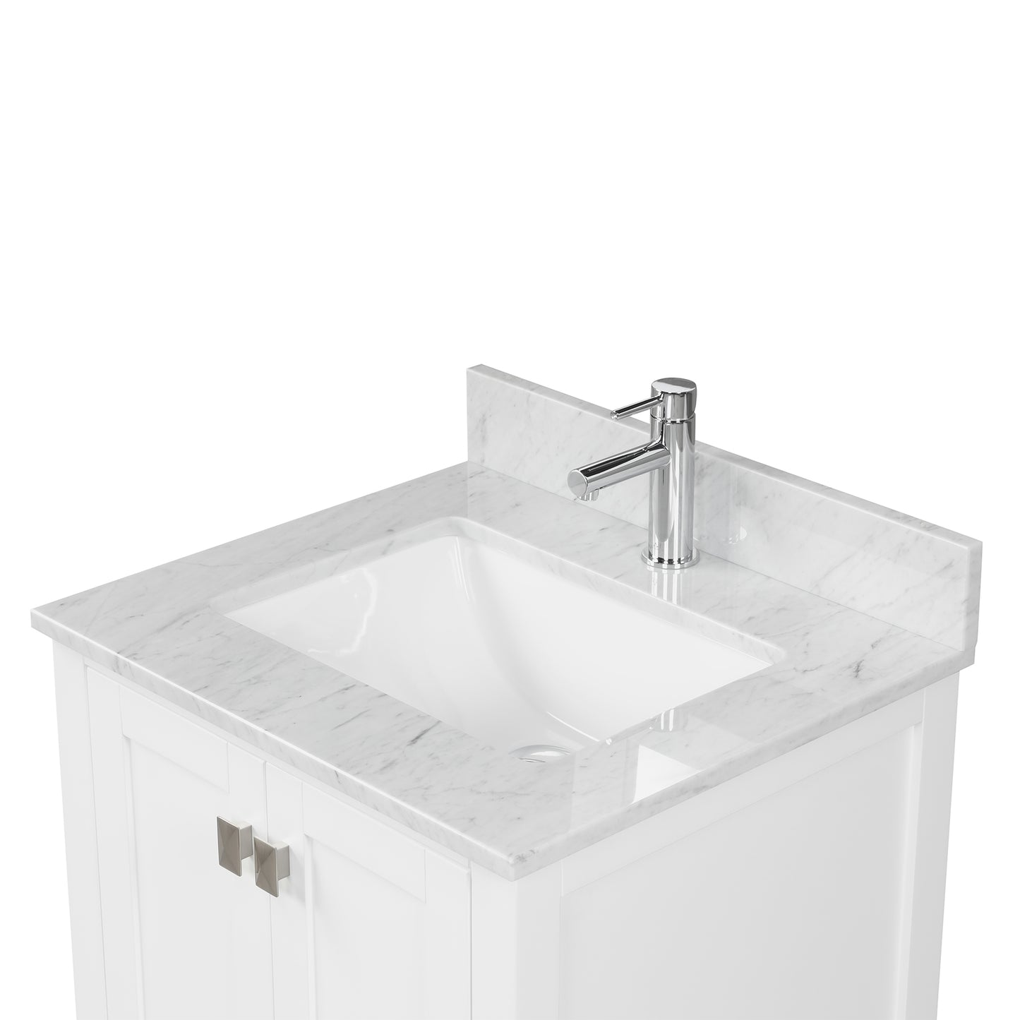 Geneva 24" Freestanding Bathroom Vanity With Carrara Marble Countertop, Undermount Ceramic Sink & Mirror - Matte White