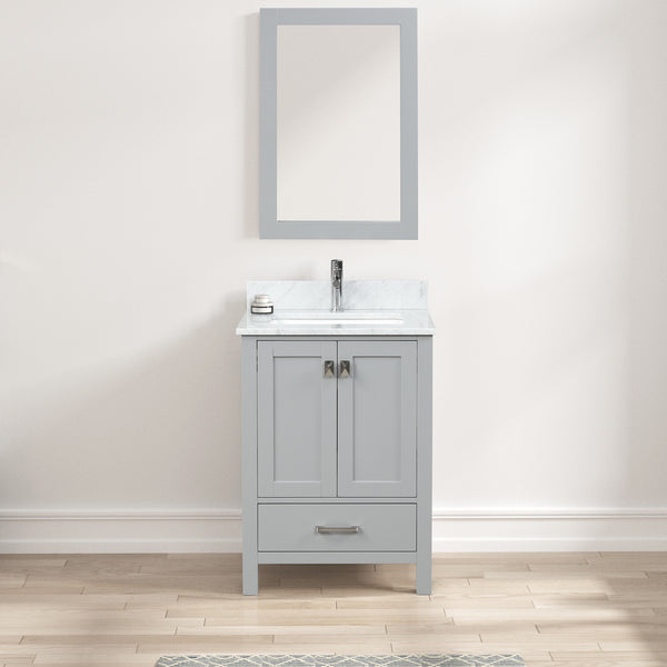 Geneva 24 Freestanding Bathroom Vanity With Carrara Marble Countertop & Undermount Ceramic Sink - Metal Grey
