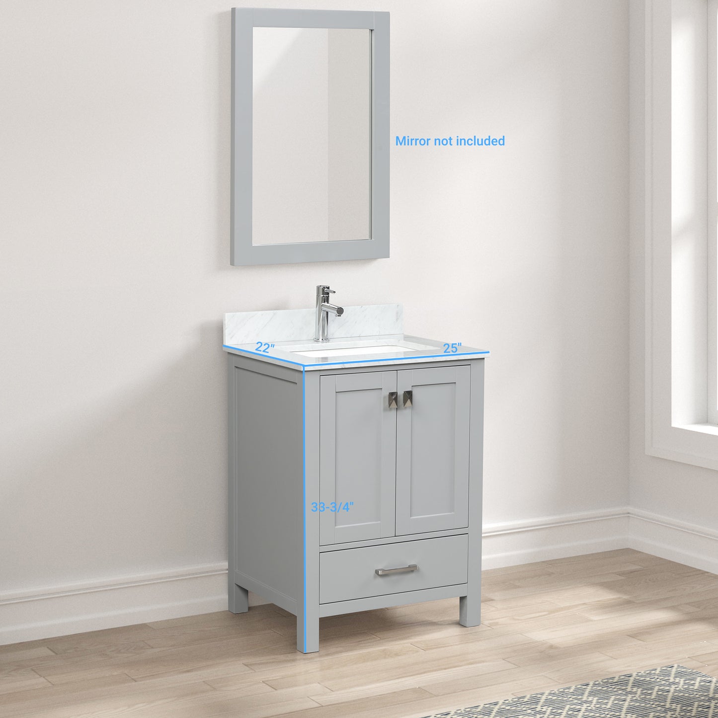 Geneva 24" Freestanding Bathroom Vanity With Carrara Marble Countertop & Undermount Ceramic Sink - Metal Grey