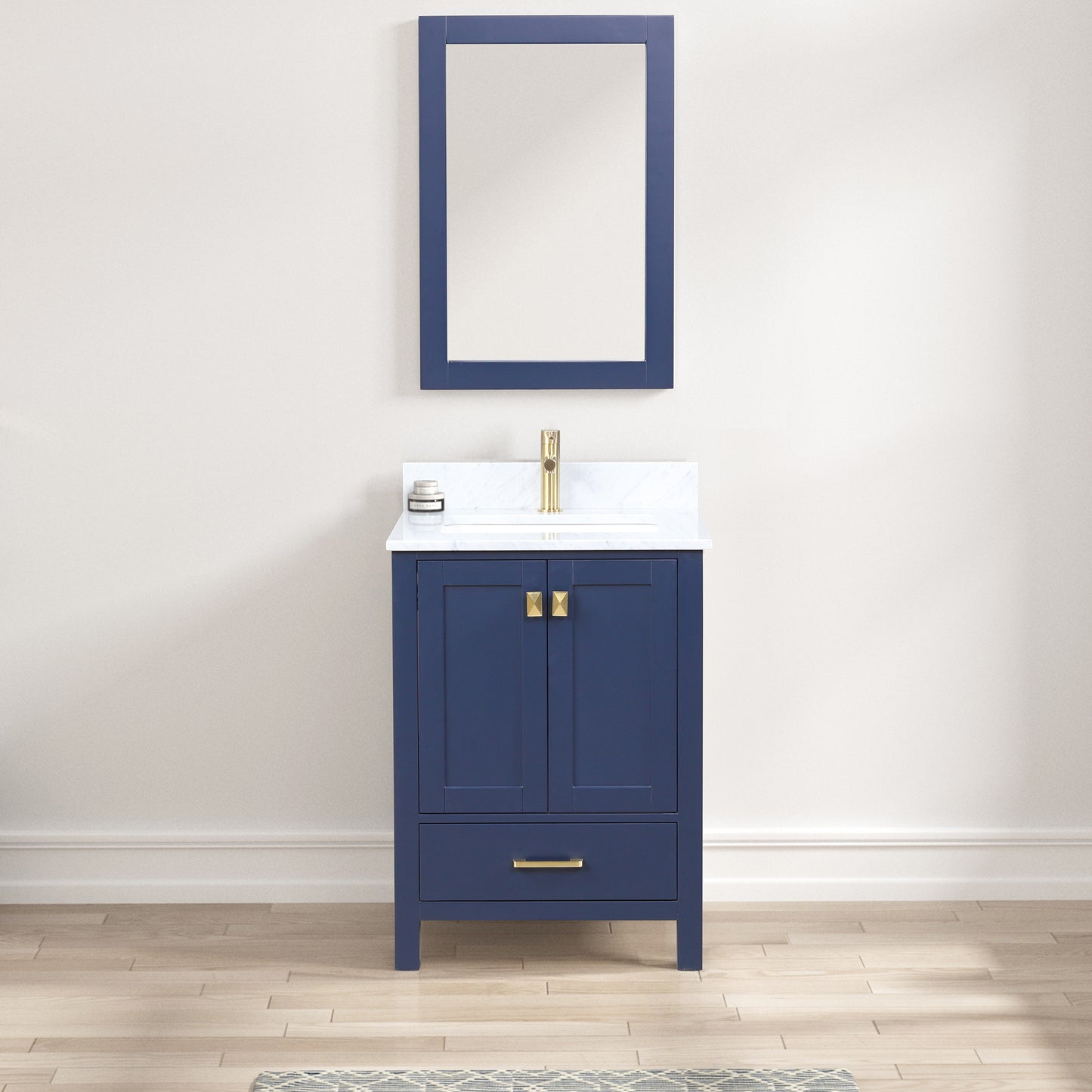 Geneva 24" Freestanding Bathroom Vanity With Carrara Marble Countertop & Undermount Ceramic Sink - Navy Blue
