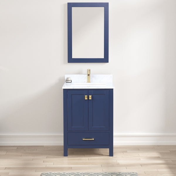 Geneva 24 Freestanding Bathroom Vanity With Carrara Marble Countertop & Undermount Ceramic Sink - Navy Blue