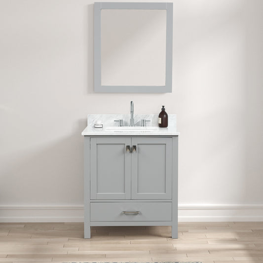 Geneva 30" Freestanding Bathroom Vanity With Carrara Marble Countertop & Undermount Ceramic Sink - Metal Grey