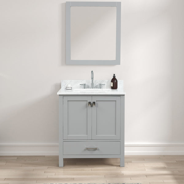 Geneva 30 Freestanding Bathroom Vanity With Carrara Marble Countertop & Undermount Ceramic Sink - Metal Grey