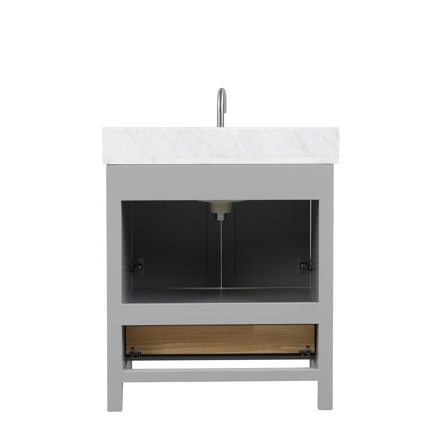 Geneva 30" Freestanding Bathroom Vanity With Carrara Marble Countertop, Undermount Ceramic Sink & Mirror - Metal Grey