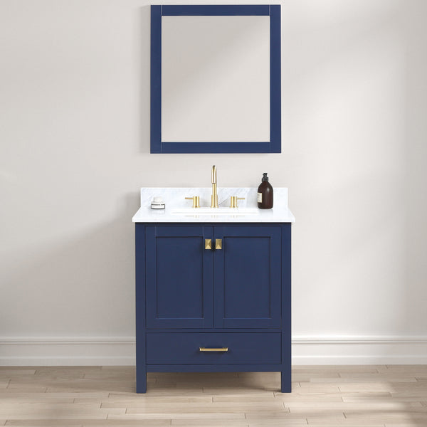Geneva 30 Freestanding Bathroom Vanity With Carrara Marble Countertop & Undermount Ceramic Sink - Navy Blue