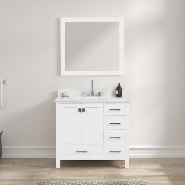 Geneva 36 Freestanding Bathroom Vanity With Carrara Marble Countertop & Undermount Ceramic Sink - Matte White