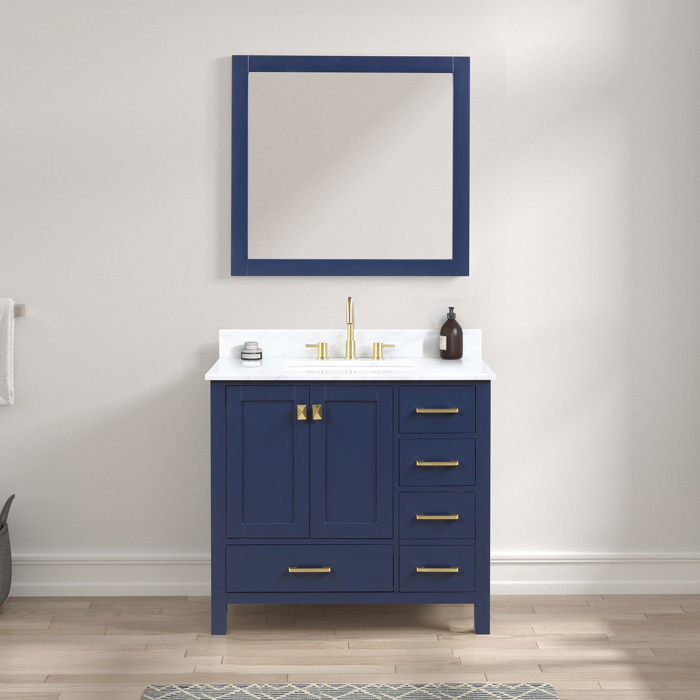 Geneva 36" Freestanding Bathroom Vanity With Carrara Marble Countertop & Undermount Ceramic Sink - Navy Blue