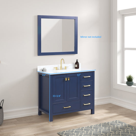 Geneva 36" Freestanding Bathroom Vanity With Carrara Marble Countertop & Undermount Ceramic Sink - Navy Blue
