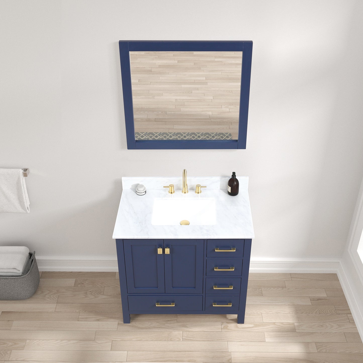 Geneva 36" Freestanding Bathroom Vanity With Carrara Marble Countertop & Undermount Ceramic Sink - Navy Blue