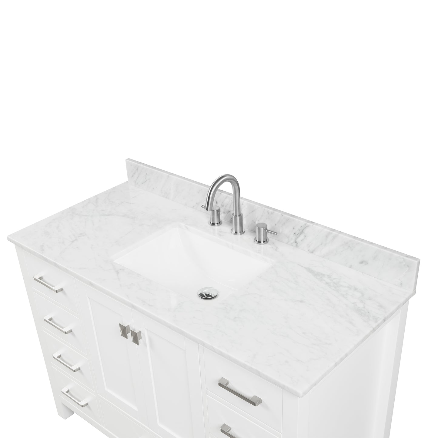 Geneva 48" Freestanding Bathroom Vanity With Carrara Marble Countertop, Undermount Ceramic Sink & Mirror - Matte White