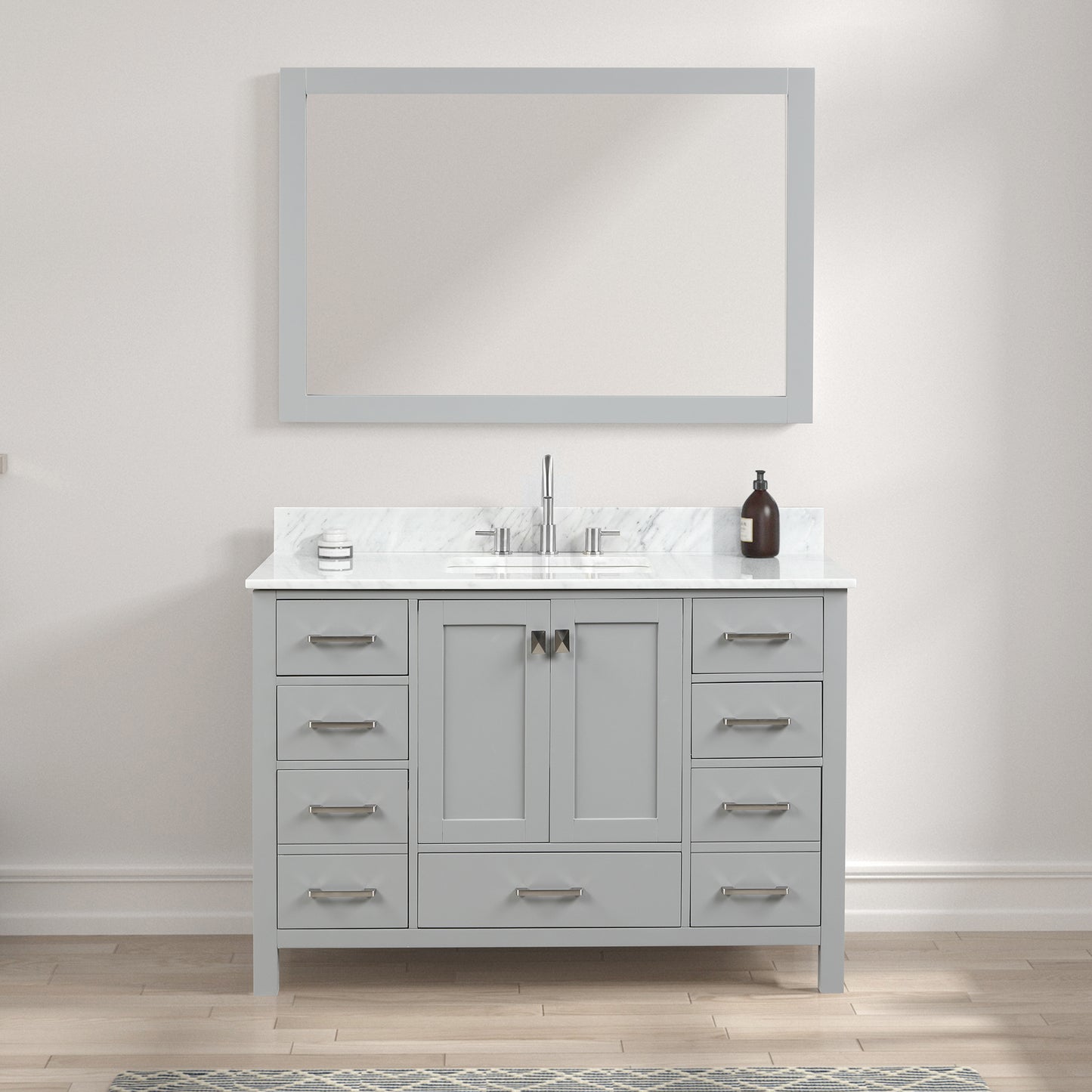 Geneva 48" Freestanding Bathroom Vanity With Carrara Marble Countertop & Undermount Ceramic Sink - Metal Grey