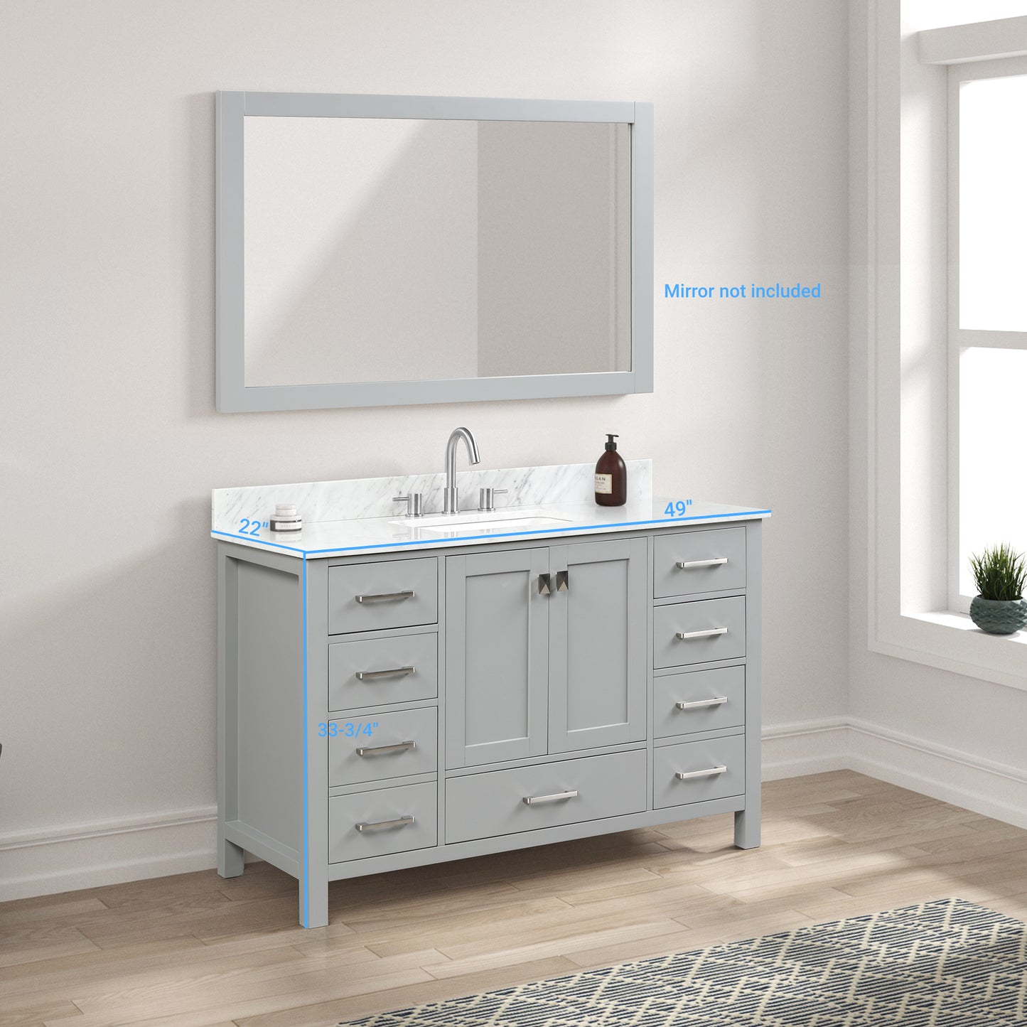 Geneva 48" Freestanding Bathroom Vanity With Carrara Marble Countertop & Undermount Ceramic Sink - Metal Grey