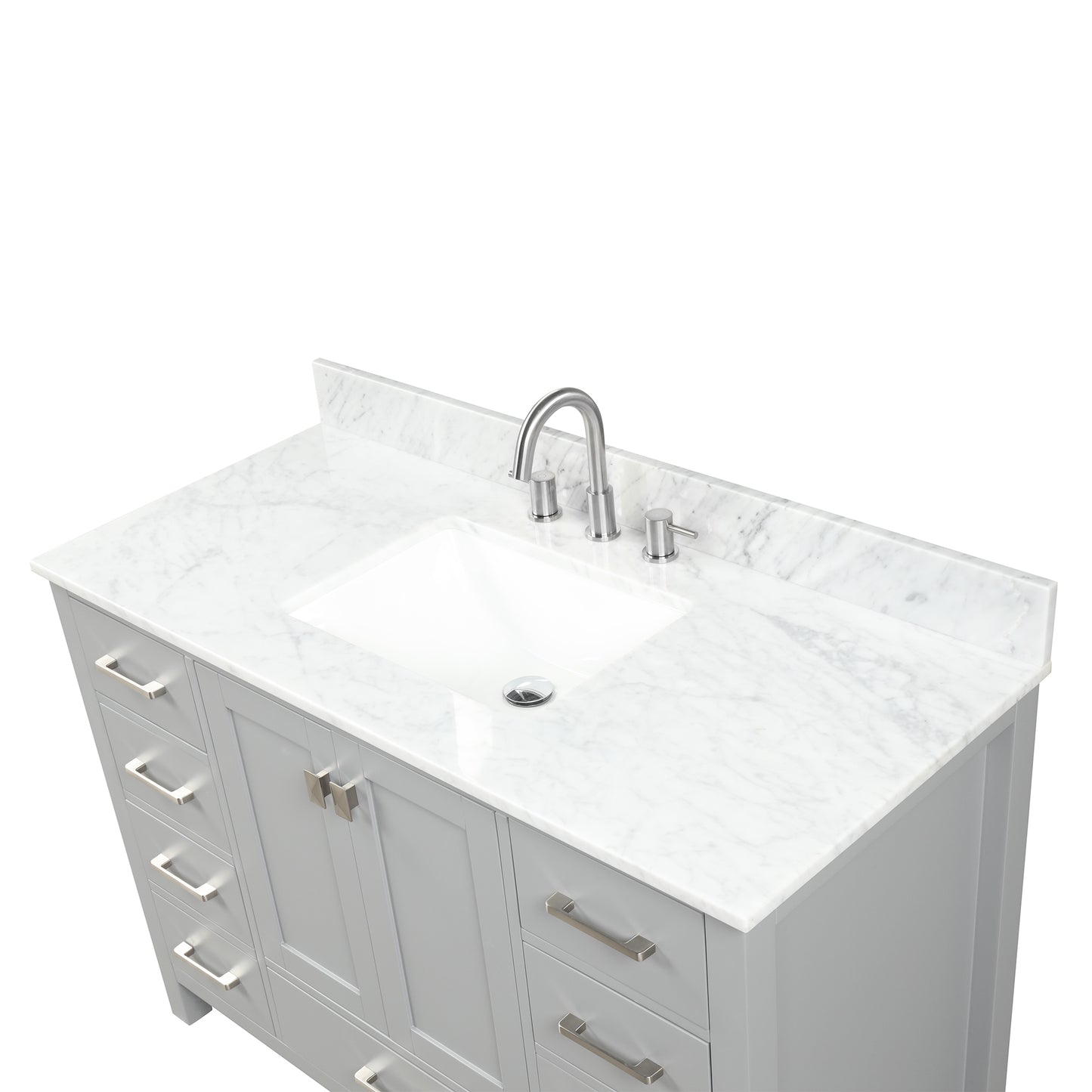 Geneva 48" Freestanding Bathroom Vanity With Carrara Marble Countertop & Undermount Ceramic Sink - Metal Grey