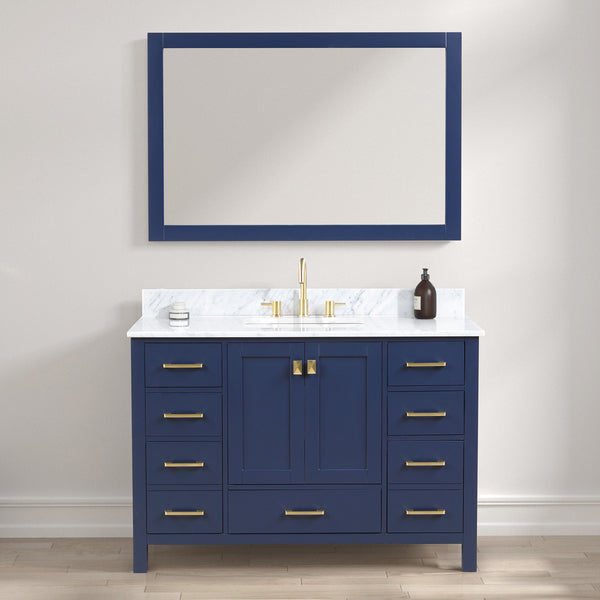 Geneva 48 Freestanding Bathroom Vanity With Carrara Marble Countertop & Undermount Ceramic Sink - Navy Blue