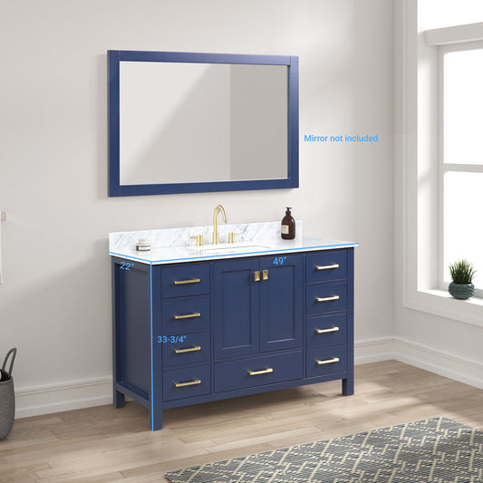 Geneva 48" Freestanding Bathroom Vanity With Carrara Marble Countertop & Undermount Ceramic Sink - Navy Blue