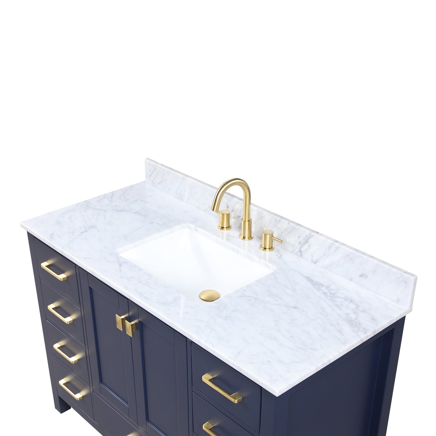 Geneva 48" Freestanding Bathroom Vanity With Carrara Marble Countertop, Undermount Ceramic Sink & Mirror - Navy Blue
