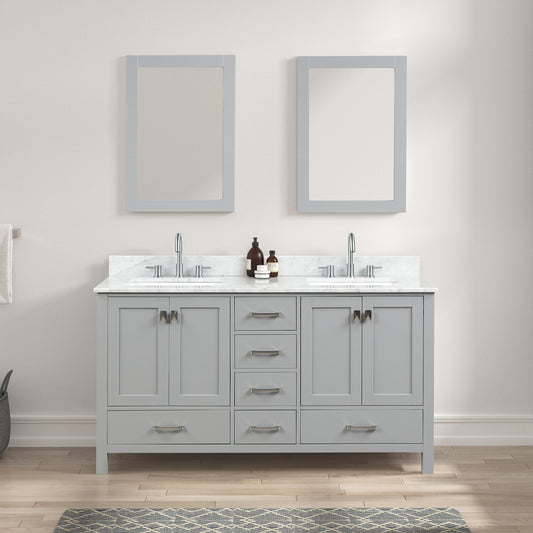 Geneva 60" Freestanding Bathroom Vanity With Carrara Marble Countertop & Undermount Ceramic Sink - Metal Grey