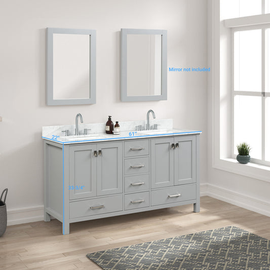 Geneva 60" Freestanding Bathroom Vanity With Carrara Marble Countertop & Undermount Ceramic Sink - Metal Grey