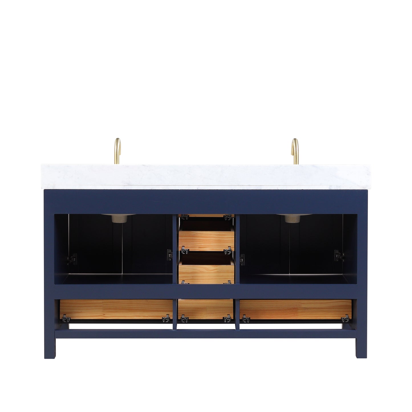 Geneva 60" Freestanding Bathroom Vanity With Carrara Marble Countertop & Undermount Ceramic Sink - Navy Blue