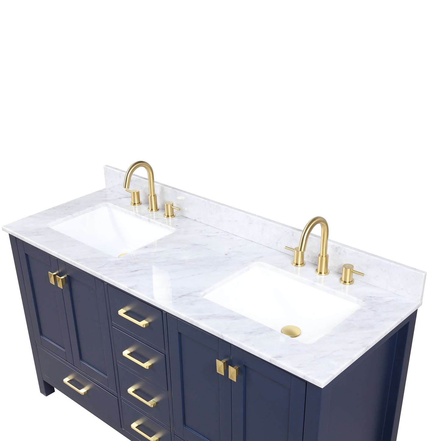Geneva 60" Freestanding Bathroom Vanity With Carrara Marble Countertop, Undermount Ceramic Sink & Mirror - Navy Blue