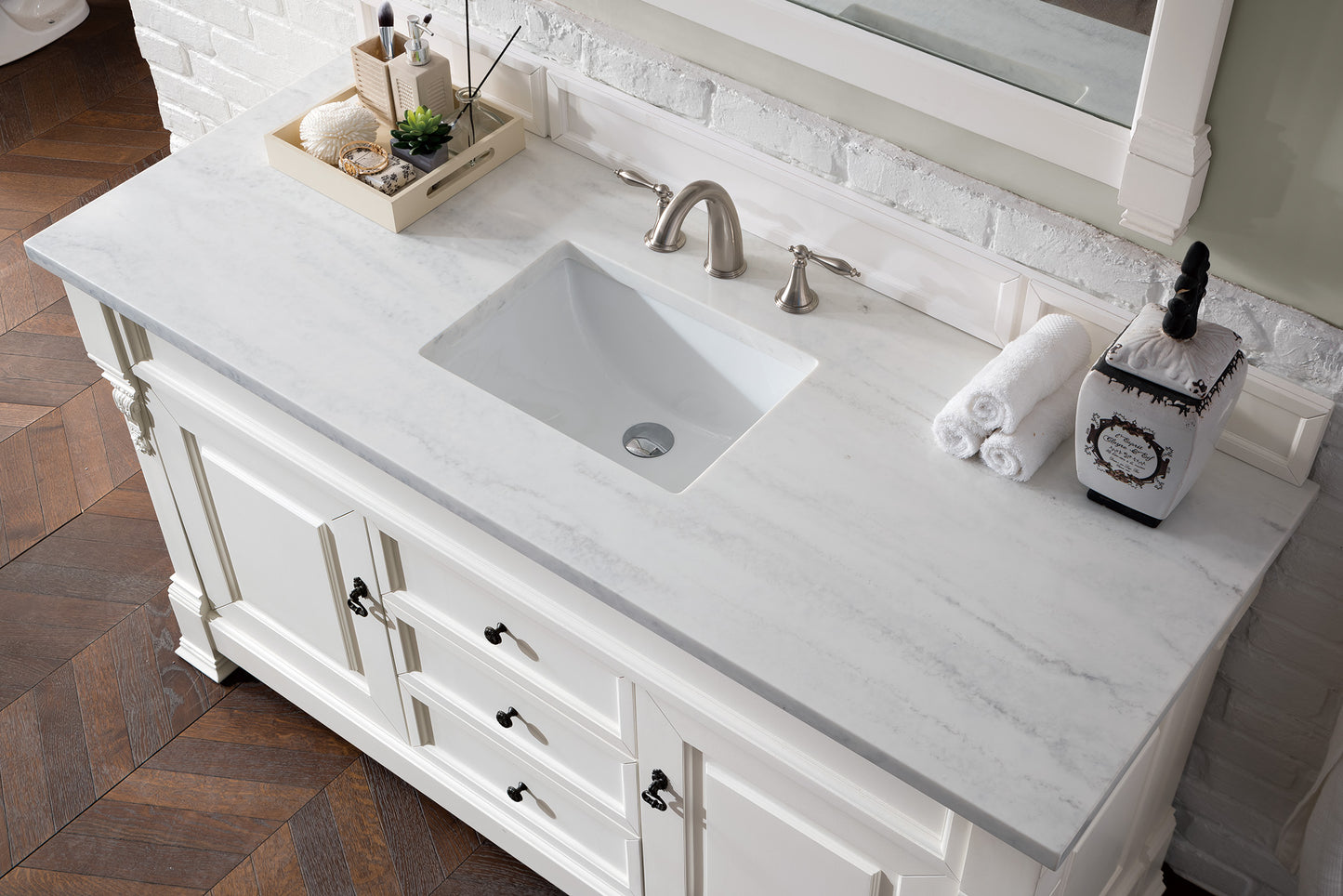 Brookfield 60" Single Vanity, Bright White w/ 3 CM Arctic Fall Solid Surface Top