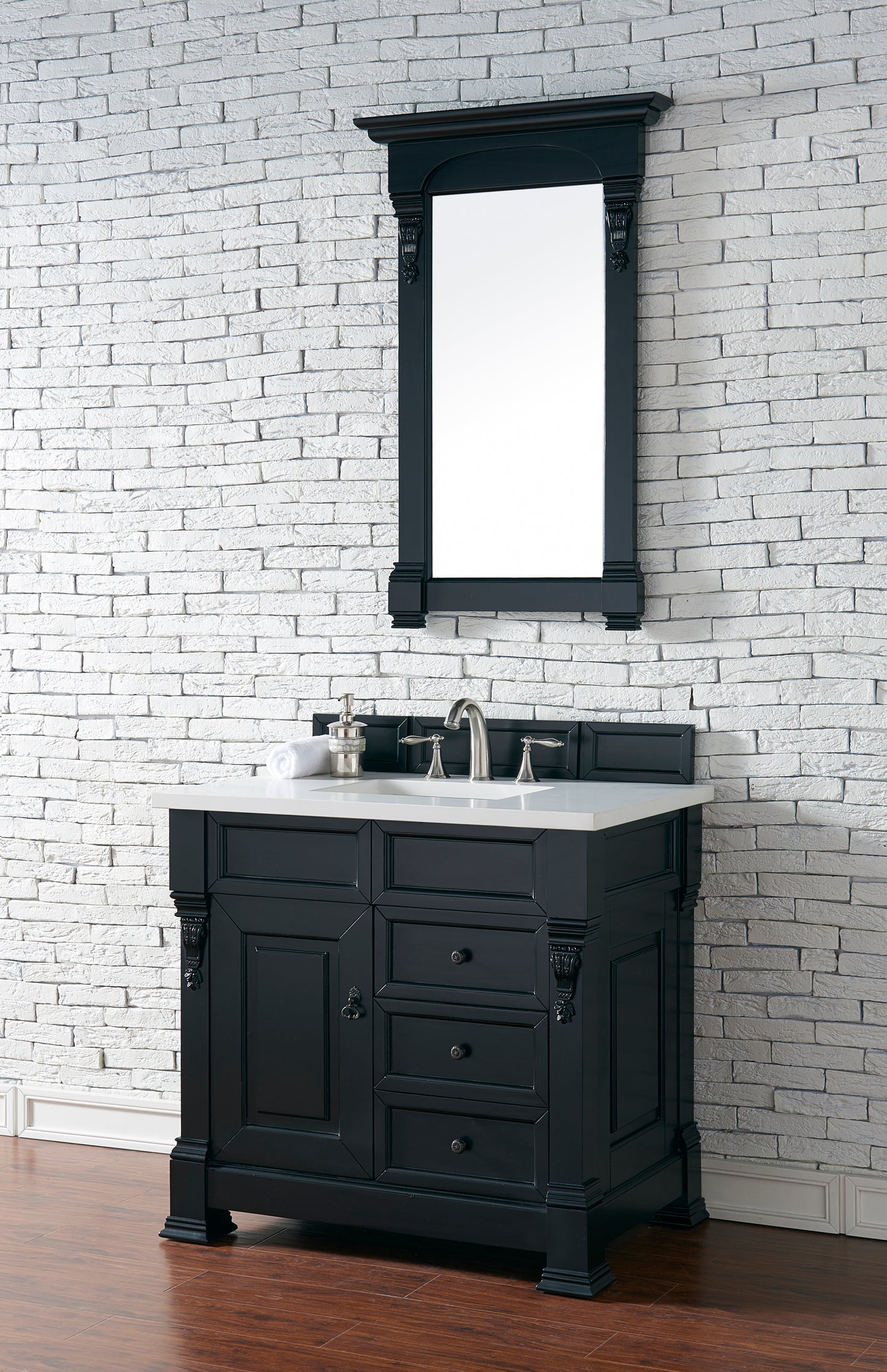 Brookfield 36" Single Vanity, Antique Black w/ 3 CM White Zeus Quartz Top