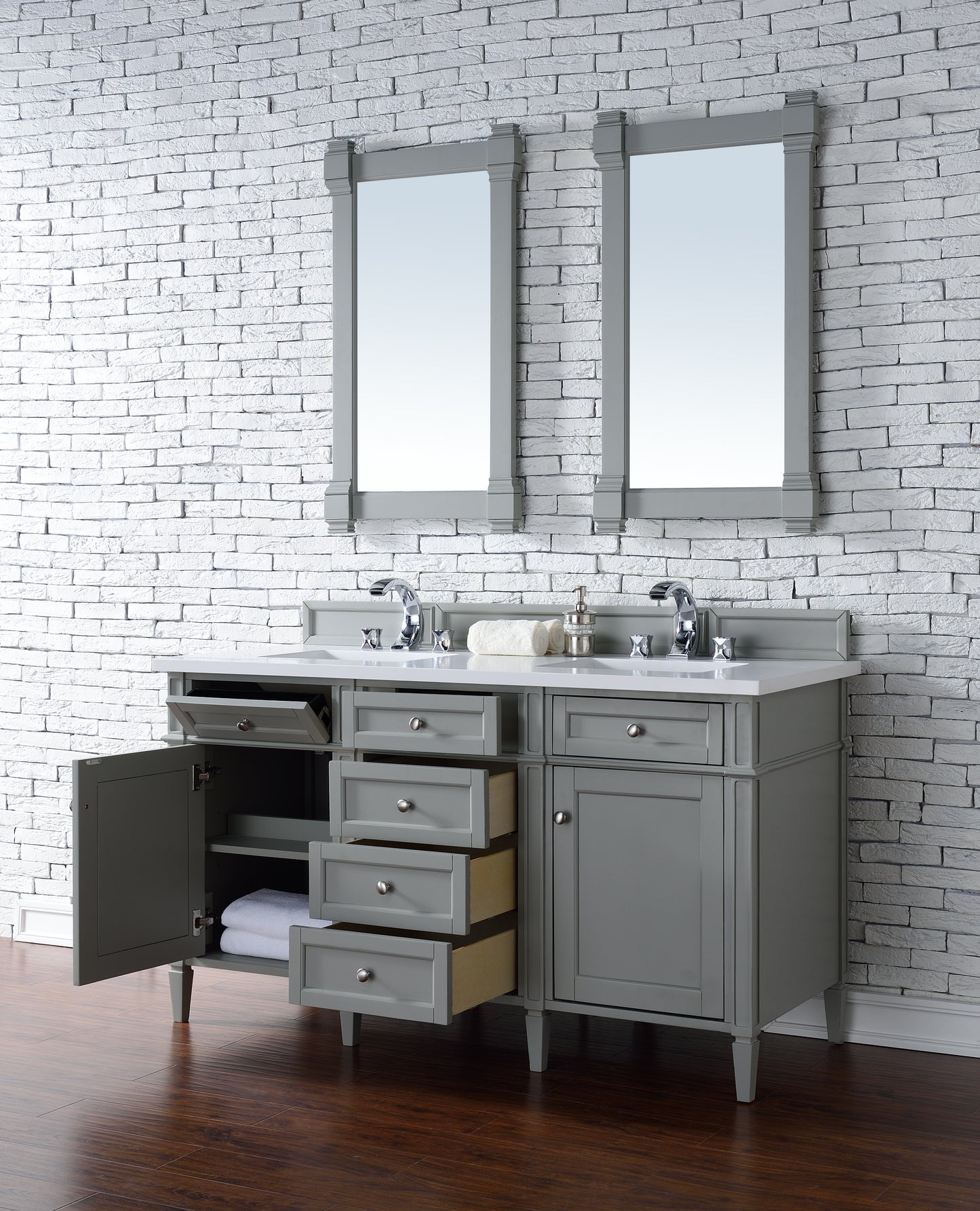 Brittany 60" Double Vanity, Urban Gray w/ 3 CM White Zeus Quartz Top