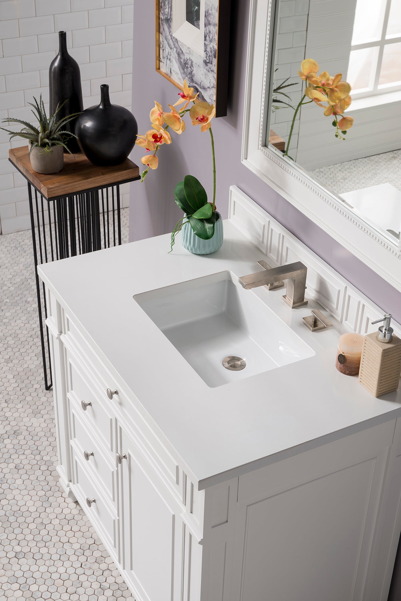 Bristol 36" Single Vanity, Bright White w/ 3 CM White Zeus Quartz Top