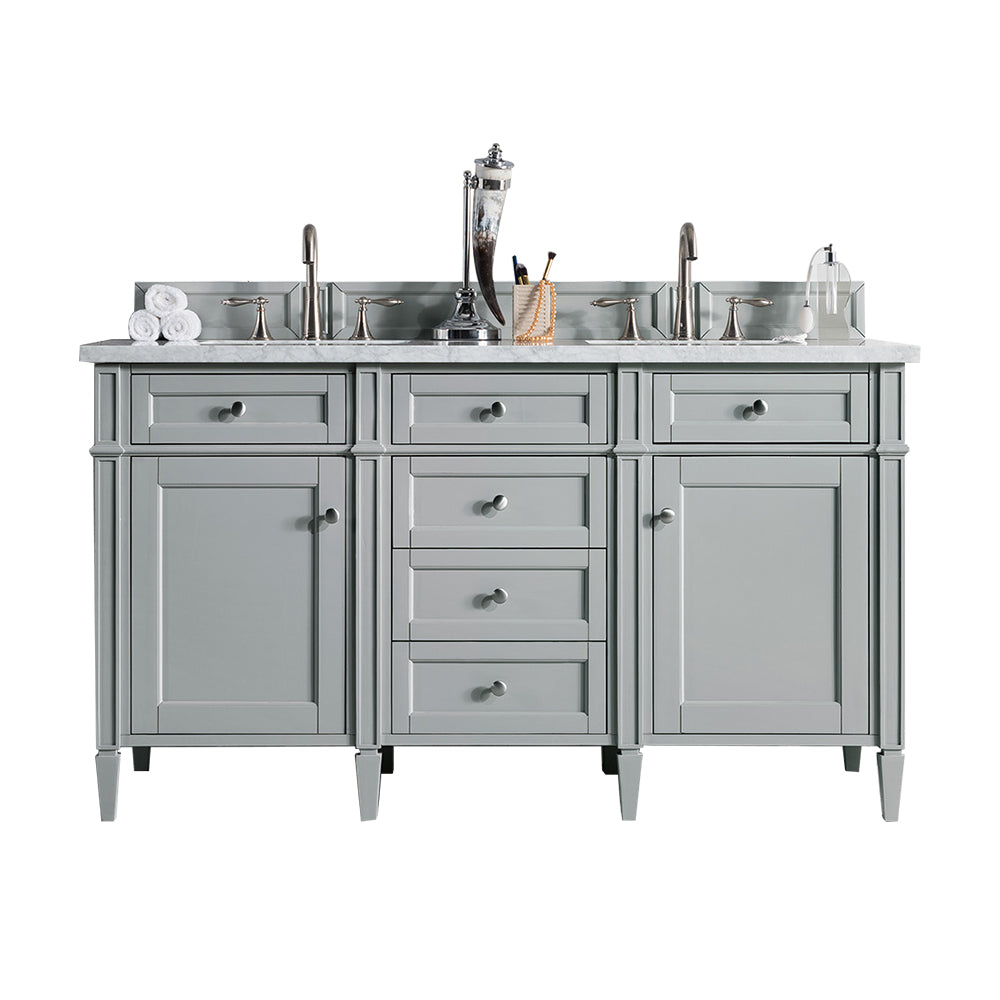 Brittany 60" Double Vanity, Urban Gray w/ 3 CM Arctic Fall Solid Surface Top
