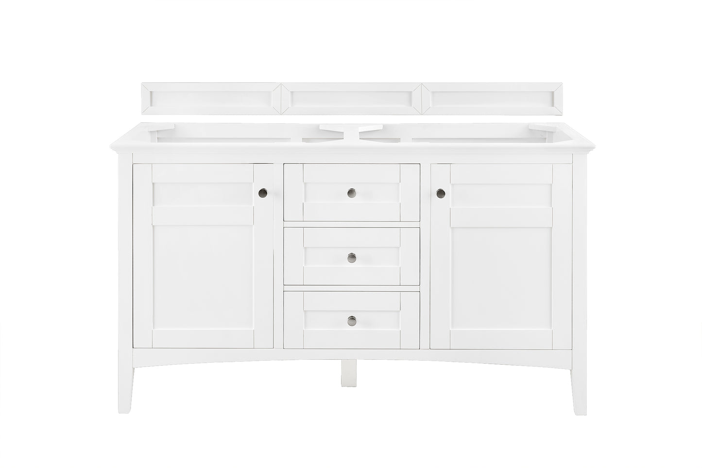 Palisades 60" Double Vanity, Bright White w/ 3 CM Grey Expo Quartz Top