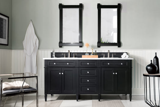 Brittany 72" Double Vanity, Black Onyx w/ 3 CM Carrara Marble Top