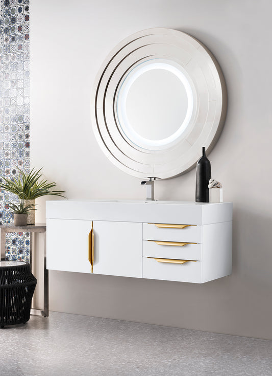 Mercer Island 48" Single Vanity, Glossy White, Radiant Gold w/ Glossy White Composite Stone Top