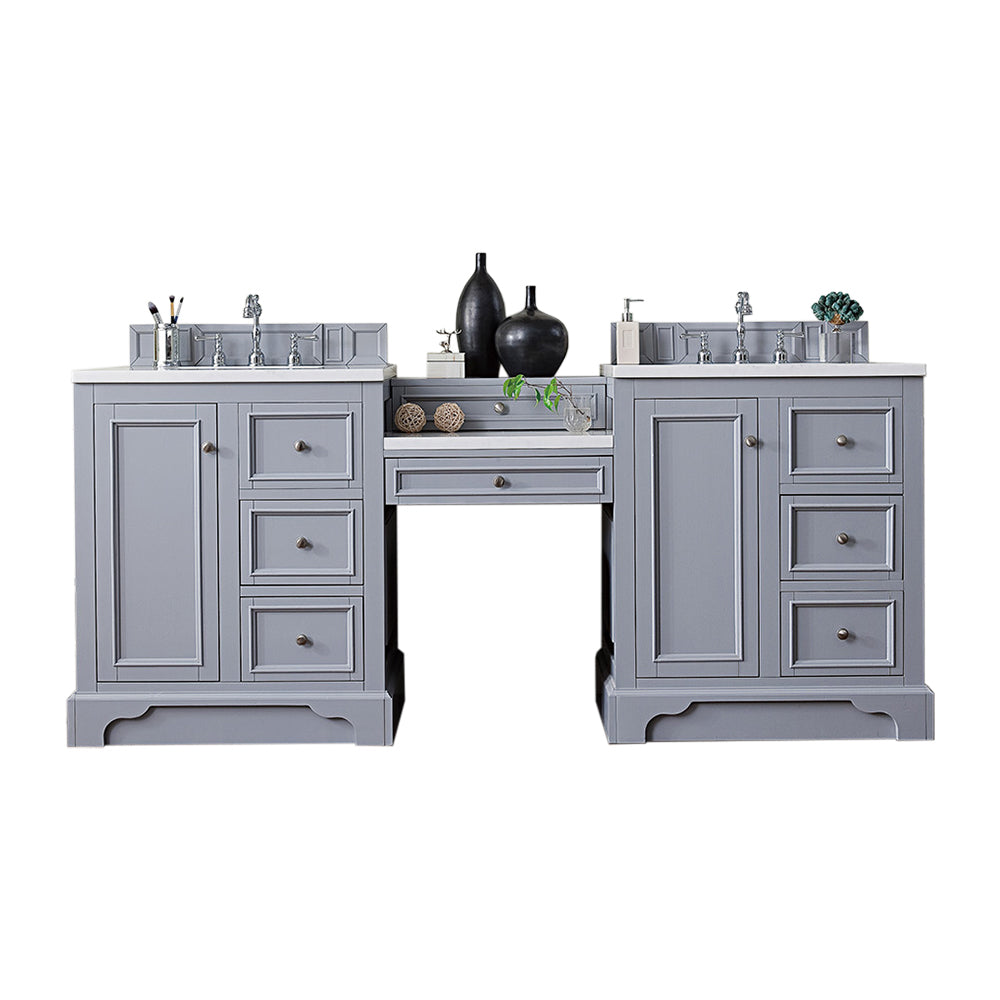 De Soto 82" Double Vanity Set, Silver Gray w/ 3 CM Carrara Marble Top