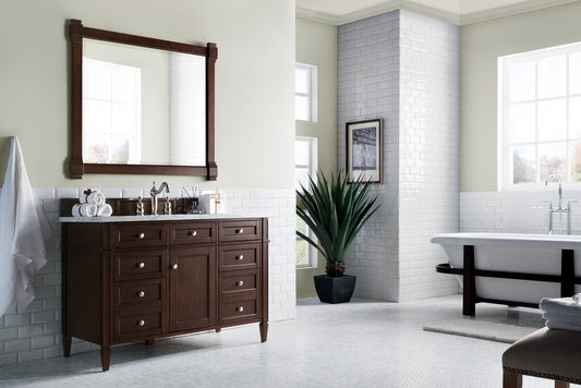 Brittany 48" Single Vanity, Burnished Mahogany w/ 3 CM Carrara Marble Top