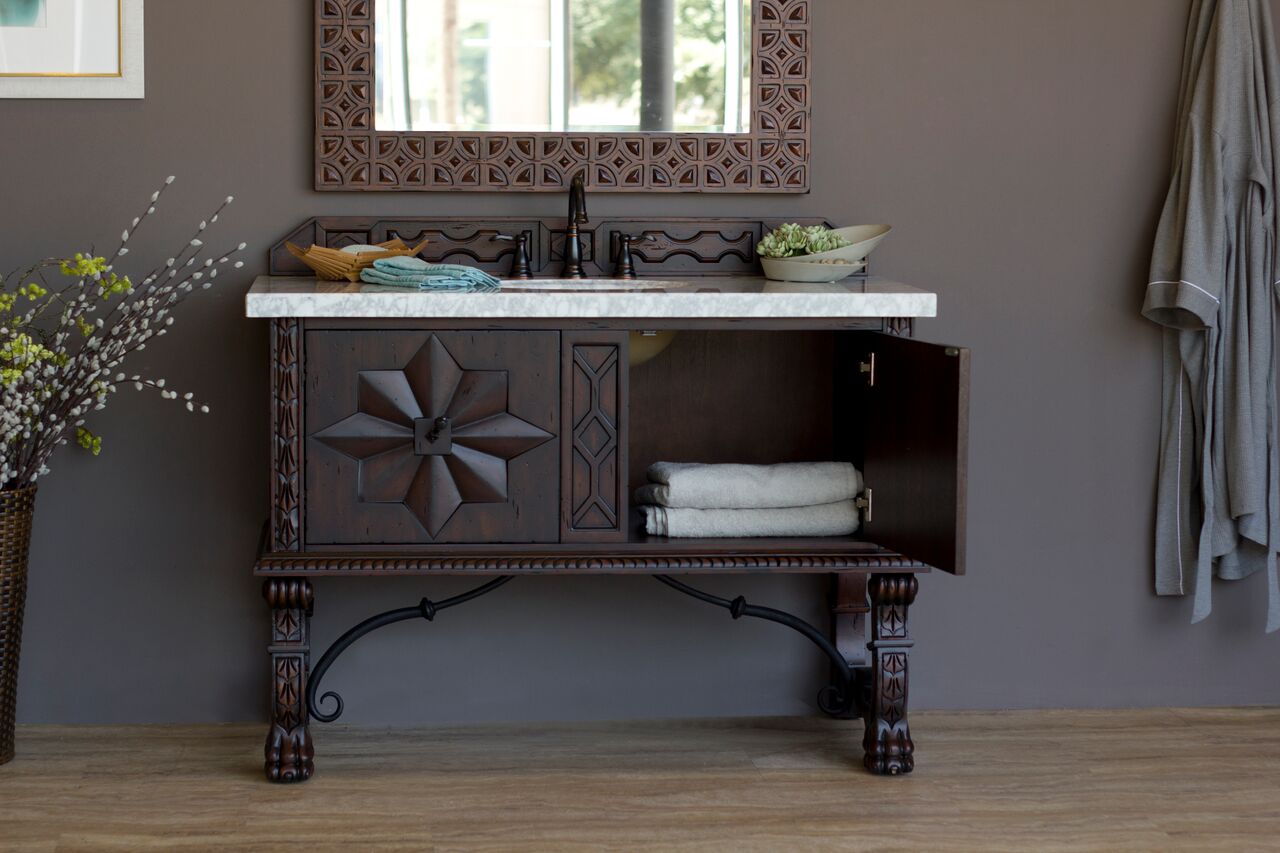 Balmoral 48" Single Vanity, Antique Walnut w/ 3 CM Carrara Marble Top