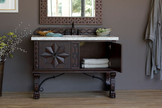 Balmoral 48" Single Vanity, Antique Walnut w/ 3 CM Carrara Marble Top