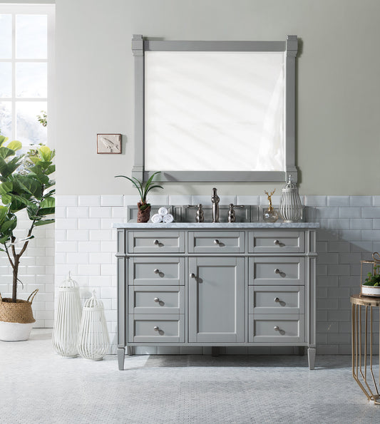 Brittany 48" Single Vanity, Urban Gray w/ 3 CM Carrara Marble Top