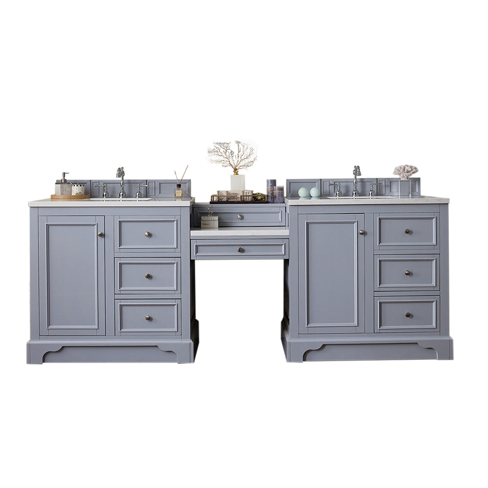 De Soto 94" Double Vanity Set, Silver Gray w/ 3 CM Arctic Fall Solid Surface Top