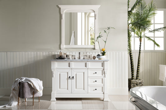 Brookfield 48" Single Vanity, Bright White w/ 3 CM Carrara Marble Top