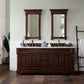 Brookfield 72" Double Vanity, Burnished Mahogany w/ 3 CM Carrara Marble Top